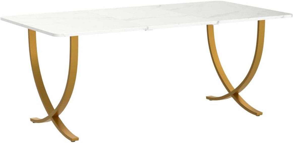 Tribesigns Executive Desk, 160 W x 80 D cm Computer Desk, Modern Home Office Desk Conference Table Meeting Room Table, Business Furniture for Home Office, White and Gold