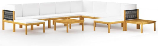 'vidaXL 2-Piece Garden Lounge Set - Solid Acacia Wood with Rope Design - Includes Cream White Cushions - Modular, Contemporary Outdoor Seating Solution