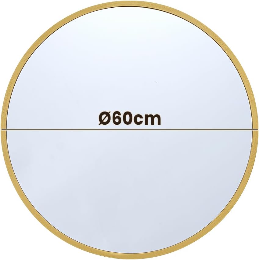 Furb Round Wall Mirror, 80cm Circle Vanity Mirror, Metal Frame Mirror for Living Room, Bathroom, Hallyway (Gold)