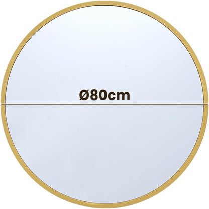 Furb Round Wall Mirror, 80cm Circle Vanity Mirror, Metal Frame Mirror for Living Room, Bathroom, Hallyway (Gold)