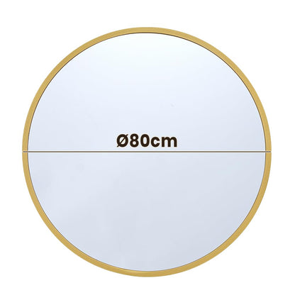 Furb Round Wall Mirror, 80cm Circle Vanity Mirror, Metal Frame Mirror for Living Room, Bathroom, Hallyway (Gold)