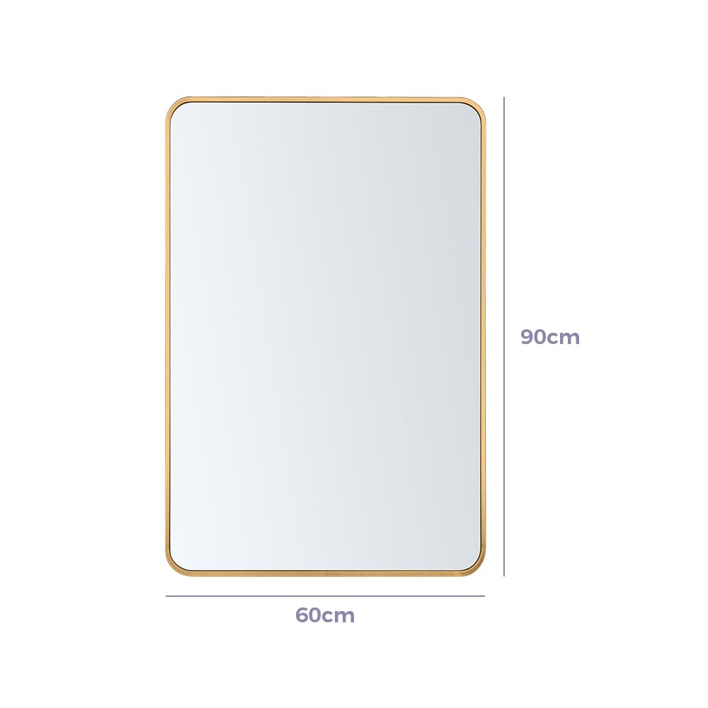 Furb Round Wall Mirror, 80cm Circle Vanity Mirror, Metal Frame Mirror for Living Room, Bathroom, Hallyway (Gold)