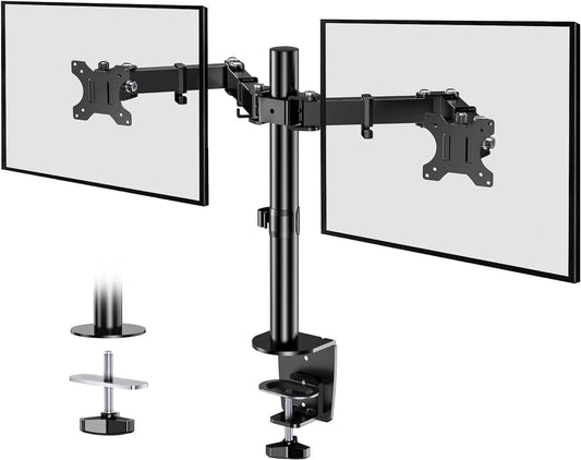 Zumist Dual Monitor Arm - Dual Monitor Stand for Computer Monitors, Dual VESA Monitor Desk Mount for 2 Screen 13-32", VESA 75mm/100mm C-Clamp Grommet 2-Way Assembling Monitor Holder for Gaming&Office