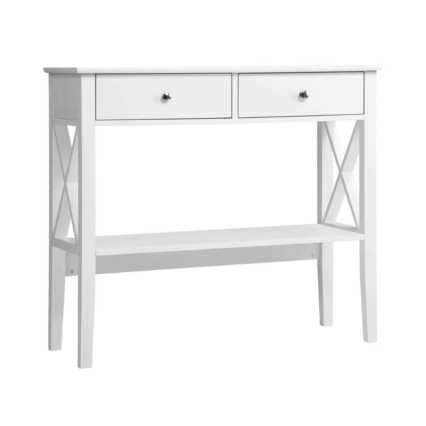 Oikiture Hallway Table Console Table with Marble Tabletop and Steel Frame 95cm