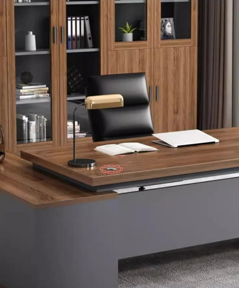 Nuipesn Luxury President Office Stylish Executive Desk – High-Density Board for Enhanced Functionality and Work Efficiency (Walnut, Inside View Right Side Cabinet/L160*W120*H75cm)