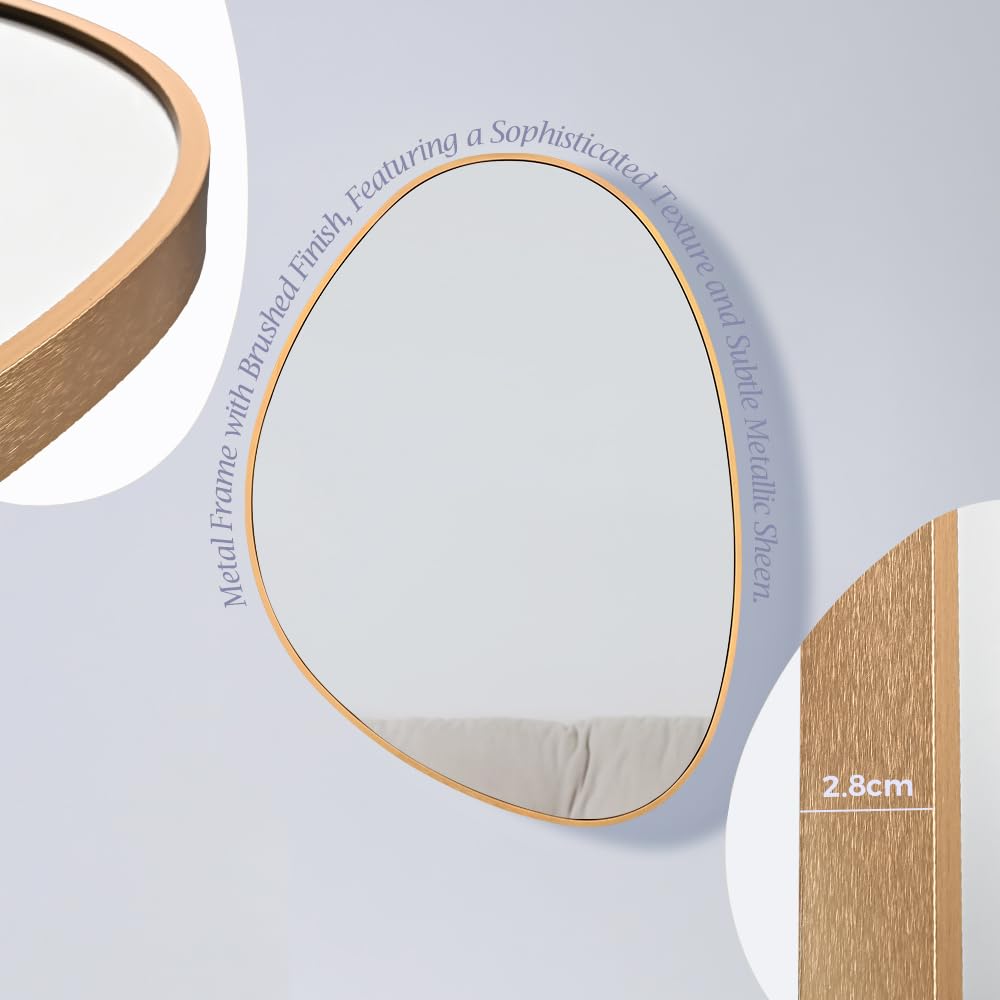 Furb Round Wall Mirror, 80cm Circle Vanity Mirror, Metal Frame Mirror for Living Room, Bathroom, Hallyway (Gold)