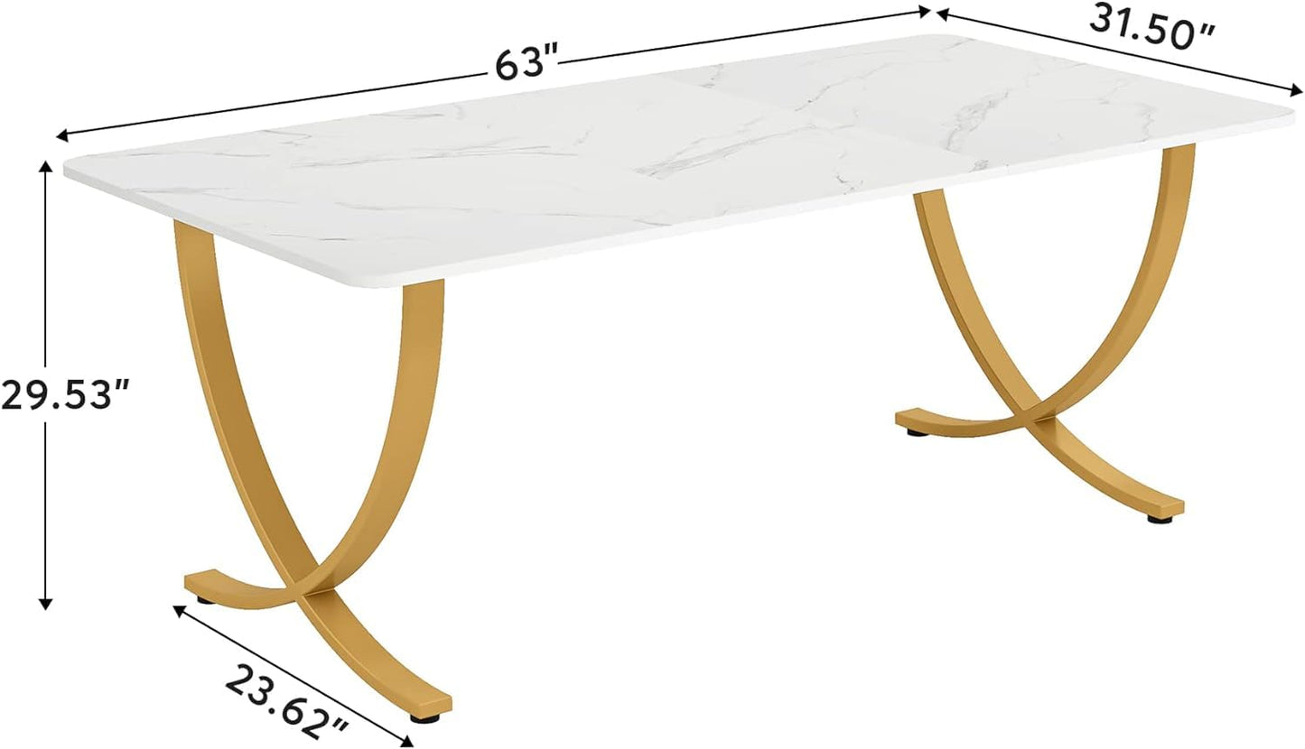 Tribesigns Executive Desk, 160 W x 80 D cm Computer Desk, Modern Home Office Desk Conference Table Meeting Room Table, Business Furniture for Home Office, White and Gold