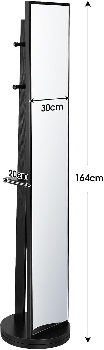 Full Length Body Mirror Tall Floor Free Standing Rotating Stand Up Alone Large Long Makeup Mirror with Storage Home Decor Black 30x20x164cm