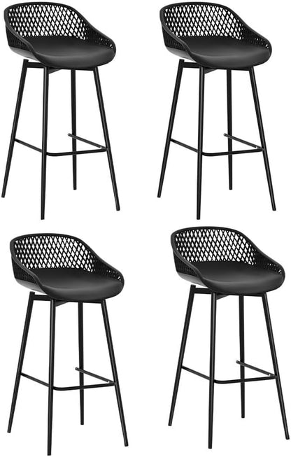 Gardeon Set of 4 Outdoor Bar Stools, Metal Frame Patio Chairs Bistro Dining Lounge Garden Pool Backyard Balcony Deck Furniture, Water-Resistant Backrest Stool with Footrest Black