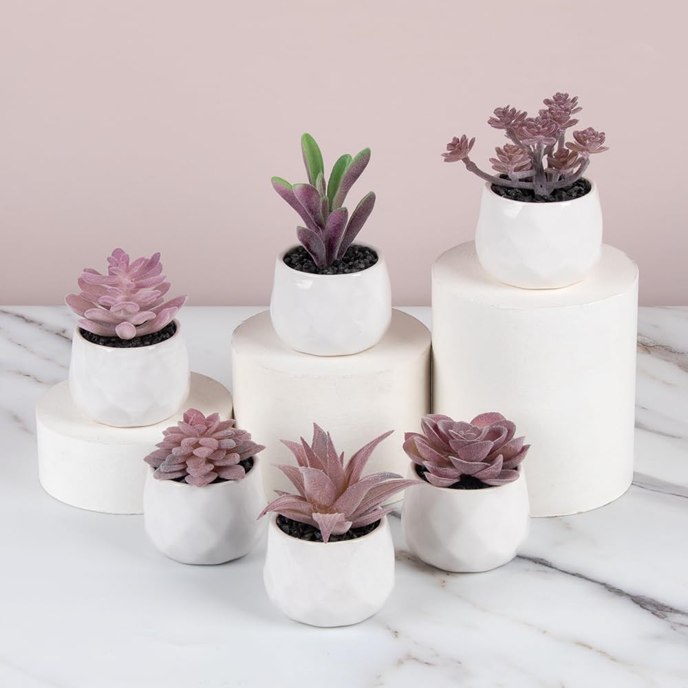 Artificial Succulent Plants Set of 6，Artificial Potted Plants Fake，Realistic Greenery Mini Faux Plant for Home, Office, Party Favor, Wedding Decor