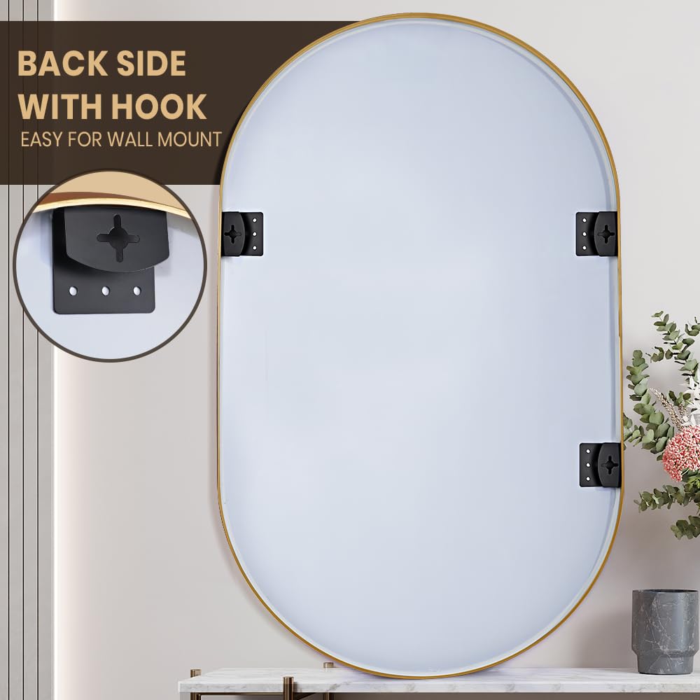 Furb Round Wall Mirror, 80cm Circle Vanity Mirror, Metal Frame Mirror for Living Room, Bathroom, Hallyway (Gold)