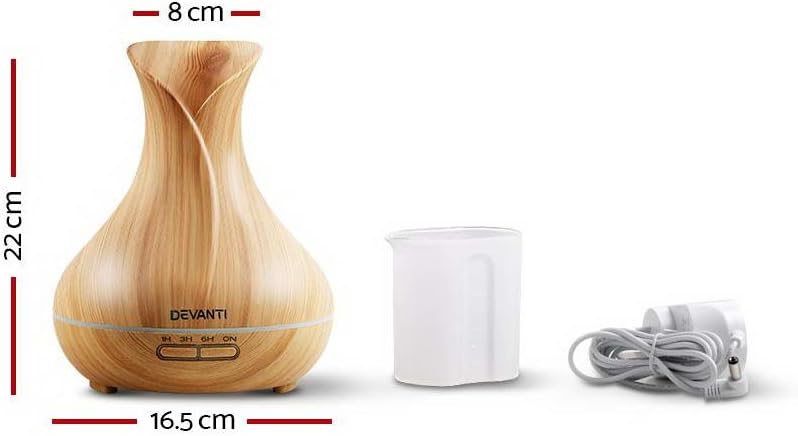 Devanti Aroma Diffuser, 400ml Air Humidifier Purifier Essential Oils Car Freshener Vaporizer Aromatherapy Diffusers Scent Booster Home Office Bedroom Humidifiers Steam, 7 Led Light Brown