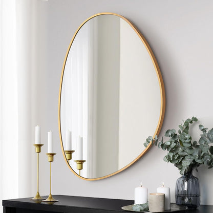 Furb Round Wall Mirror, 80cm Circle Vanity Mirror, Metal Frame Mirror for Living Room, Bathroom, Hallyway (Gold)