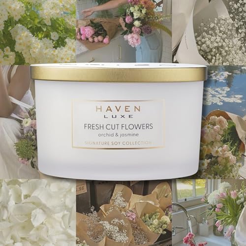 Haven Apple & Peony Scented Candle in Glass Jar - Clean-Burning Soy Wax Blend with Natural Cotton Wick - Long-Lasting Aromatherapy Candle for Home Decor & Fragrance