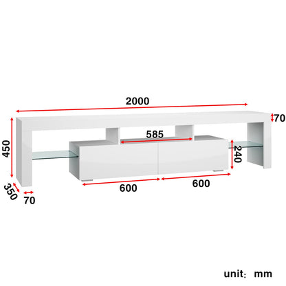 ELEGANT TV Cabinet Furniture with LED Lighting, 200cm High Gloss Black Entertainment Unit