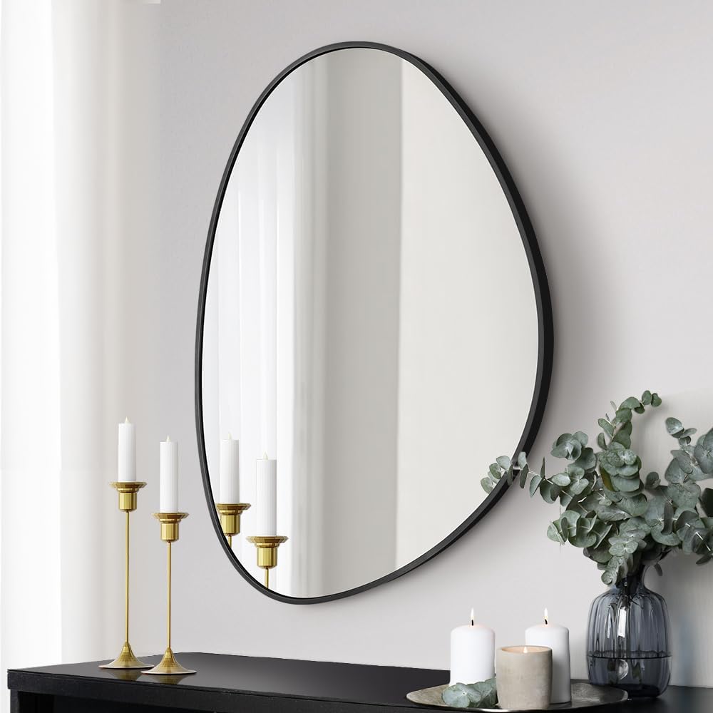 Furb Round Wall Mirror, 80cm Circle Vanity Mirror, Metal Frame Mirror for Living Room, Bathroom, Hallyway (Gold)