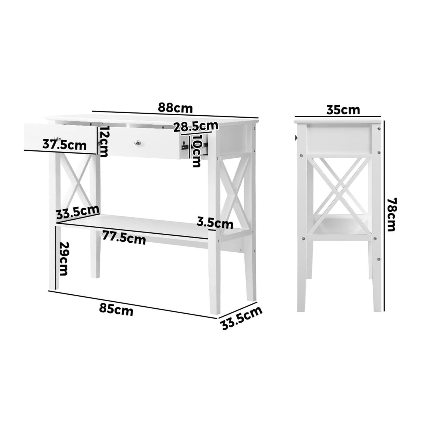 Oikiture Hallway Table Console Table with Marble Tabletop and Steel Frame 95cm