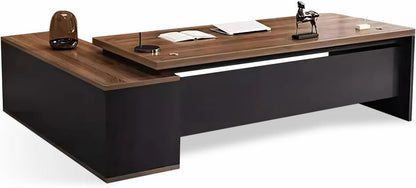 Nuipesn Luxury President Office Stylish Executive Desk – High-Density Board for Enhanced Functionality and Work Efficiency (Walnut, Inside View Right Side Cabinet/L160*W120*H75cm)