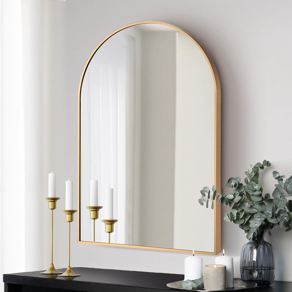 Furb Round Wall Mirror, 80cm Circle Vanity Mirror, Metal Frame Mirror for Living Room, Bathroom, Hallyway (Gold)