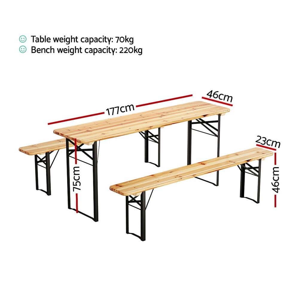 Gardeon 3 PCS Outdoor Furniture Dining Set Lounge Setting Wooden Camp Bench