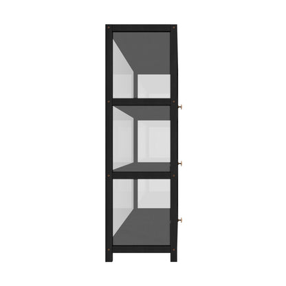 OIKITURE 3 Tier Display Shelves Hallway Cabinet, 78.5x32x106CM, Storage Cabinet with Magnetic Closure Clear Door for Hallway Bathroom Dining Room Living Room, Black