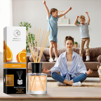 Orange Reed Diffuser Natural Essential Orange Oil 200ml - Fresh & Long Lasting Home Fragrance - 0% Alcohol - Gift Set with Bamboo Sticks - Best for Aromatherapy - Spa - Home - Kitchen - Bath - Office