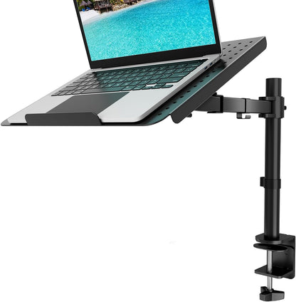 WALI Laptop Tray Desk Mount for 1 Laptop Notebook Up to 17 Inch, Fully Adjustable, 22 Lbs Capacity with Vented Cooling Platform Stand (M00Lp)