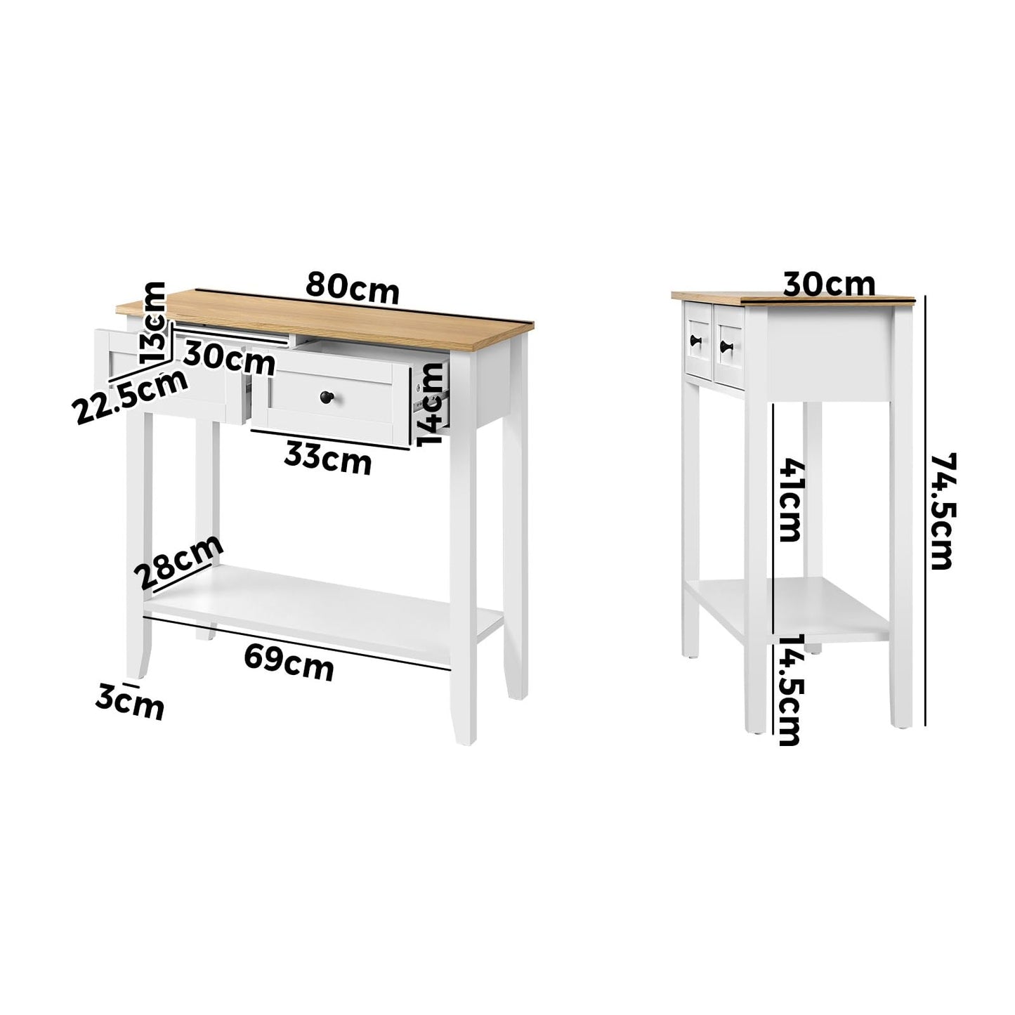 Oikiture Hallway Table Console Table with Marble Tabletop and Steel Frame 95cm