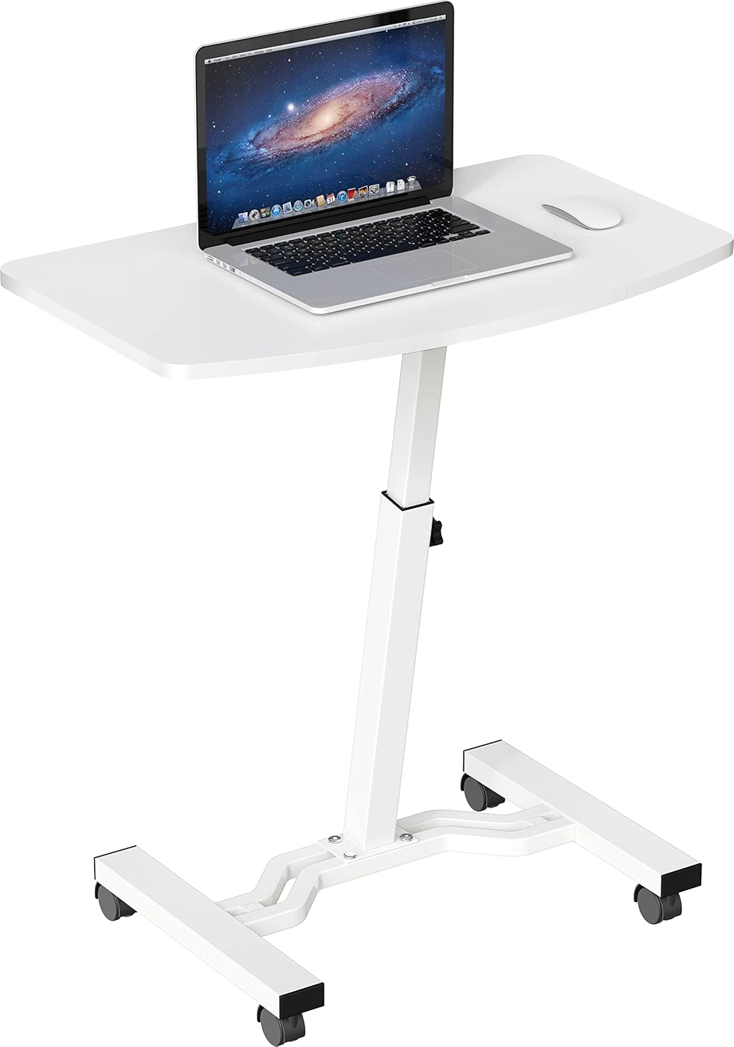 SHW Height Adjustable Laptop Stand Cart with Tilting Desktop and Side Shelf, Black