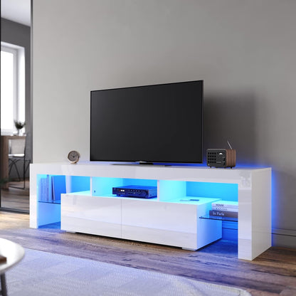 ELEGANT TV Cabinet Furniture with LED Lighting, 200cm High Gloss Black Entertainment Unit