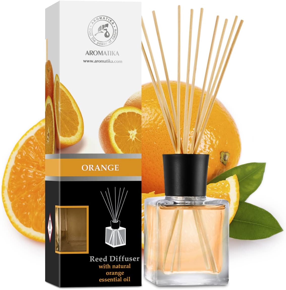 Orange Reed Diffuser Natural Essential Orange Oil 200ml - Fresh & Long Lasting Home Fragrance - 0% Alcohol - Gift Set with Bamboo Sticks - Best for Aromatherapy - Spa - Home - Kitchen - Bath - Office