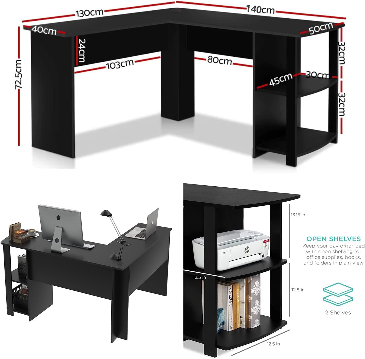 Advwin L-Shaped Computer Desk with Storage Shelf Wooden Workstation Writing Table Modern Office Desks for Study Work from Home, White