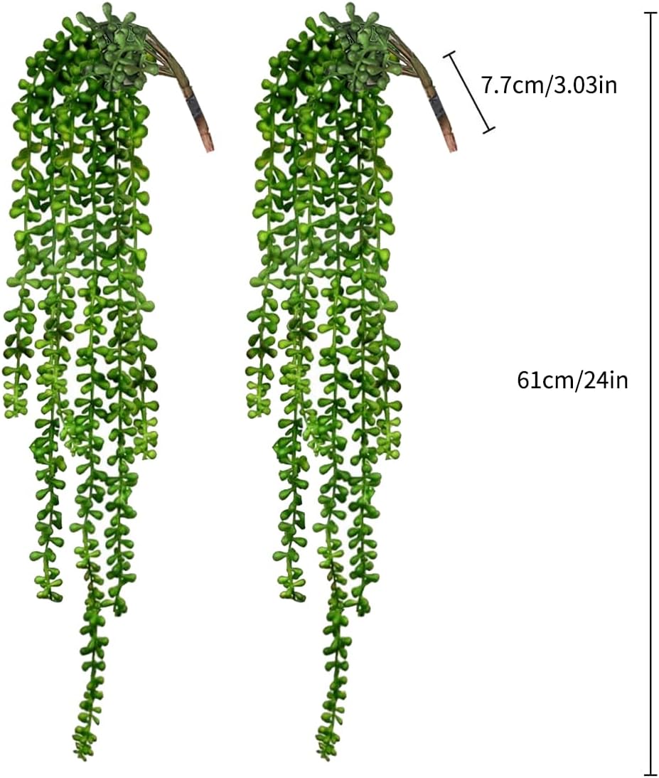 CEWOR 4pcs Artificial Succulents Hanging Plants Fake String of Pearls (40cm Each Length)