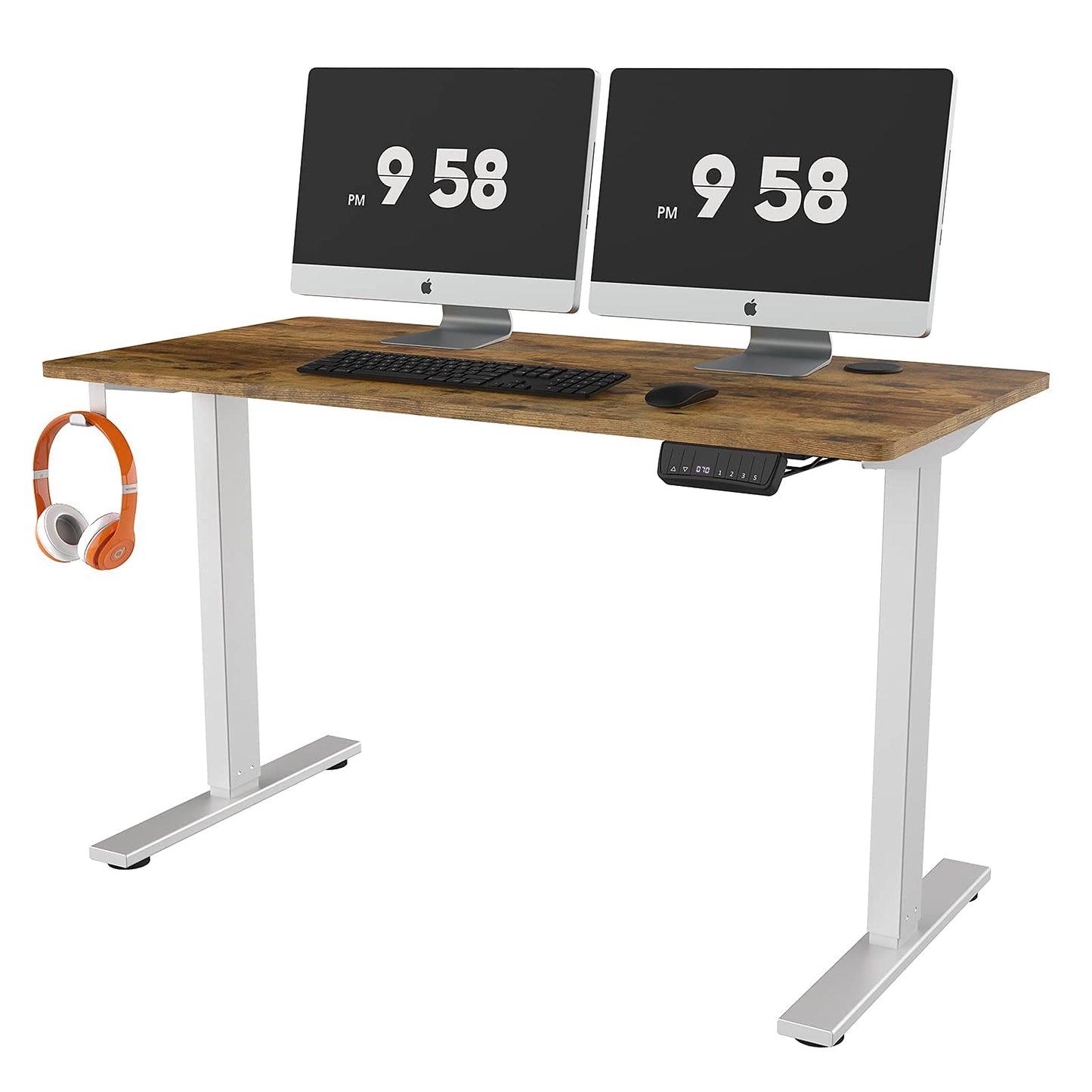 ADVWIN Ergonomic Standing Desk 28"-45" Height Adjustable Electric Sit Stand Desks with Smart Memory Lifting Sturdy Tabletop Motor Computer Workstation for Home, Office, Gaming (Walnut Top Black Legs)