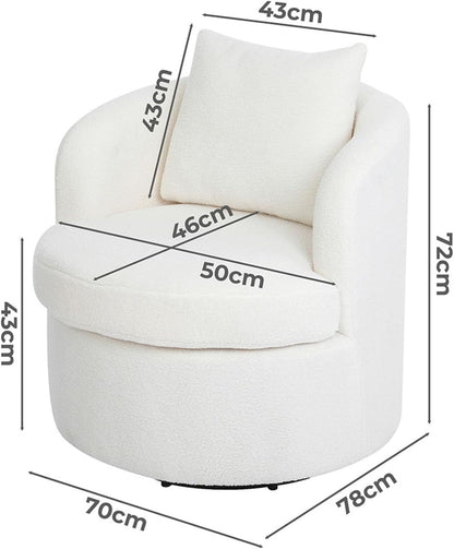 LEVEDE Round Swivel Chair for Living Room - Comfortable Round Sofa Chair Swivel with Boucle Fabric, Includes A Cozy Lumbar Pillow, Swivel Barrel Chair (70cm x 78cm x 72cm, Beige)