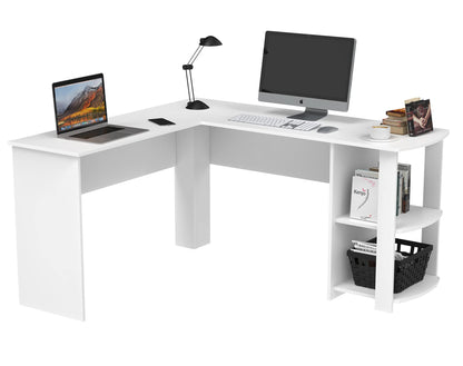 Advwin L-Shaped Computer Desk with Storage Shelf Wooden Workstation Writing Table Modern Office Desks for Study Work from Home, White