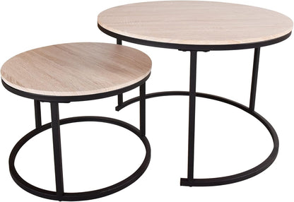 VERFARM Round Nesting Coffee Table Modern Furniture Nesting Side Set of 2 Stacking Side Tea Table End Table for Living Room Balcony Office with Sturdy Metal Frame, Easy Assembly