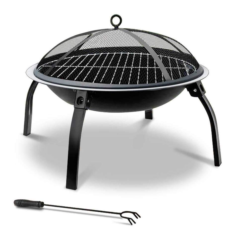 Grillz 26" Outdoor Metal Fire pit Backyard Patio Garden Square Stove Fire Pit With Poker