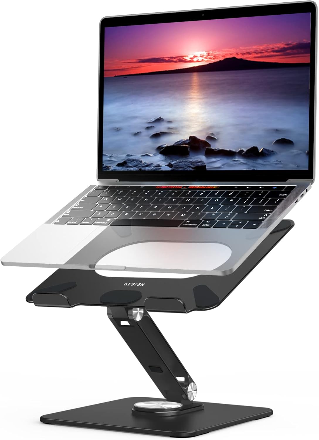 BESIGN LSX7 Laptop Stand with 360° Rotating Base, Ergonomic Adjustable Notebook Stand, Riser Holder Computer Stand Compatible with Air, Pro, Dell, HP, Lenovo More 10-15.6" Laptops (Black)