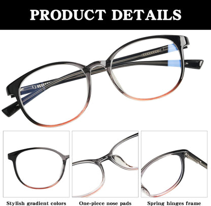 OPTOFENDY Blue Light Blocking Glasses Women, TR90 Round Gradient Computer Eyeglasses, Anti Eyestrain Eyewear