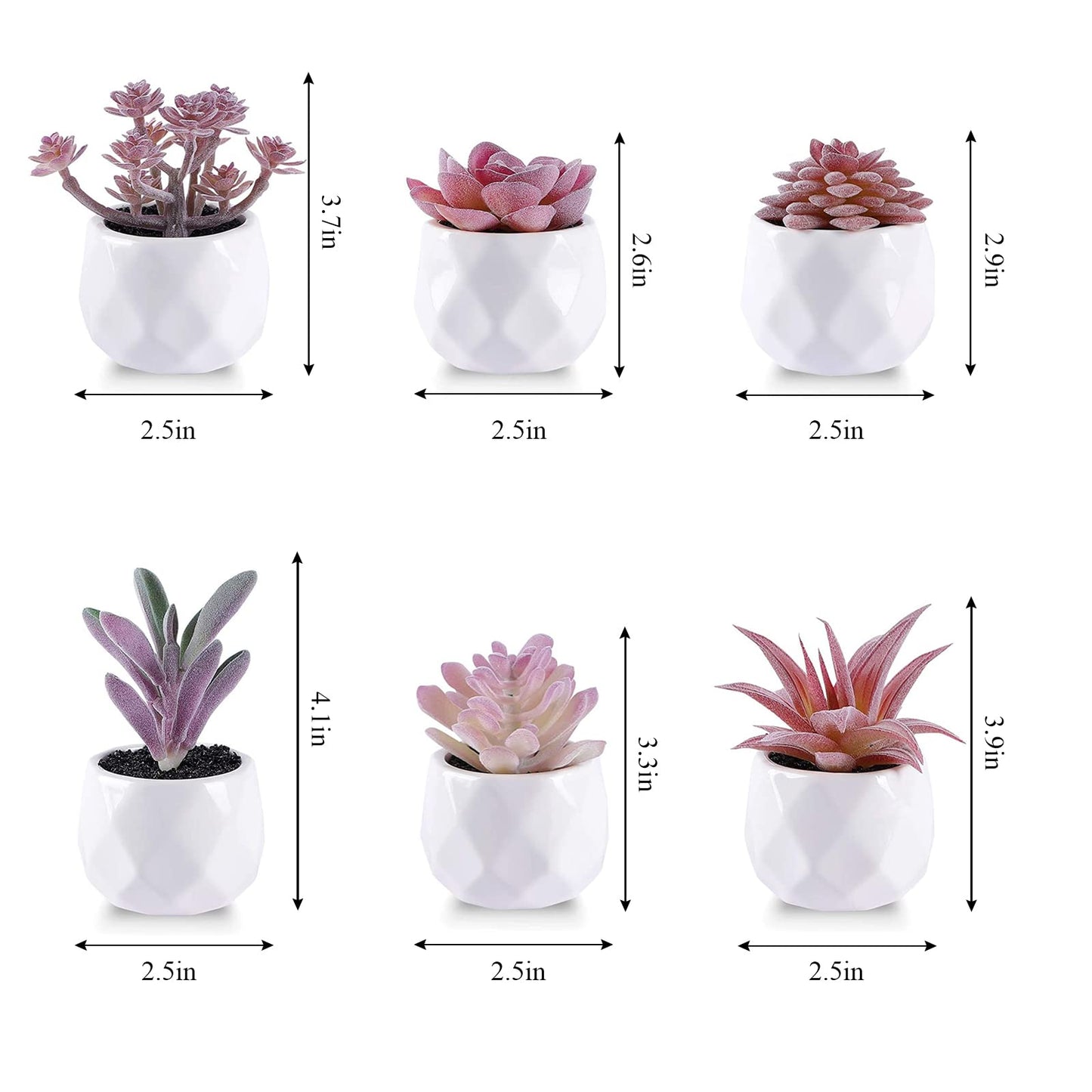 Artificial Succulent Plants Set of 6，Artificial Potted Plants Fake，Realistic Greenery Mini Faux Plant for Home, Office, Party Favor, Wedding Decor