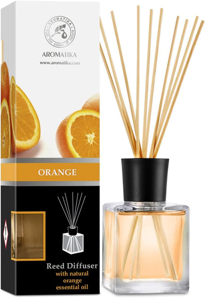 Orange Reed Diffuser Natural Essential Orange Oil 200ml - Fresh & Long Lasting Home Fragrance - 0% Alcohol - Gift Set with Bamboo Sticks - Best for Aromatherapy - Spa - Home - Kitchen - Bath - Office