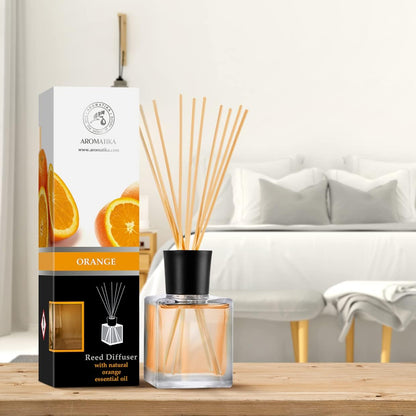 Orange Reed Diffuser Natural Essential Orange Oil 200ml - Fresh & Long Lasting Home Fragrance - 0% Alcohol - Gift Set with Bamboo Sticks - Best for Aromatherapy - Spa - Home - Kitchen - Bath - Office