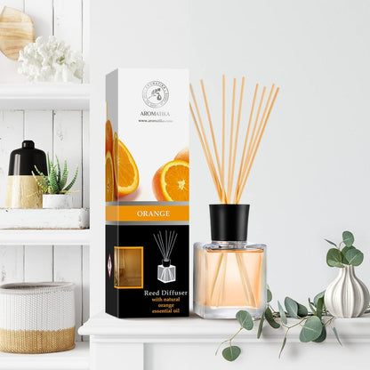 Orange Reed Diffuser Natural Essential Orange Oil 200ml - Fresh & Long Lasting Home Fragrance - 0% Alcohol - Gift Set with Bamboo Sticks - Best for Aromatherapy - Spa - Home - Kitchen - Bath - Office