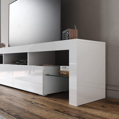 ELEGANT TV Cabinet Furniture with LED Lighting, 200cm High Gloss Black Entertainment Unit