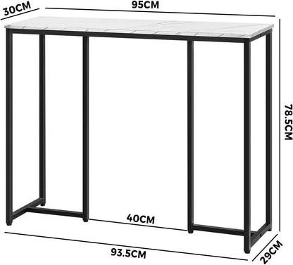 Oikiture Hallway Table Console Table with Marble Tabletop and Steel Frame 95cm