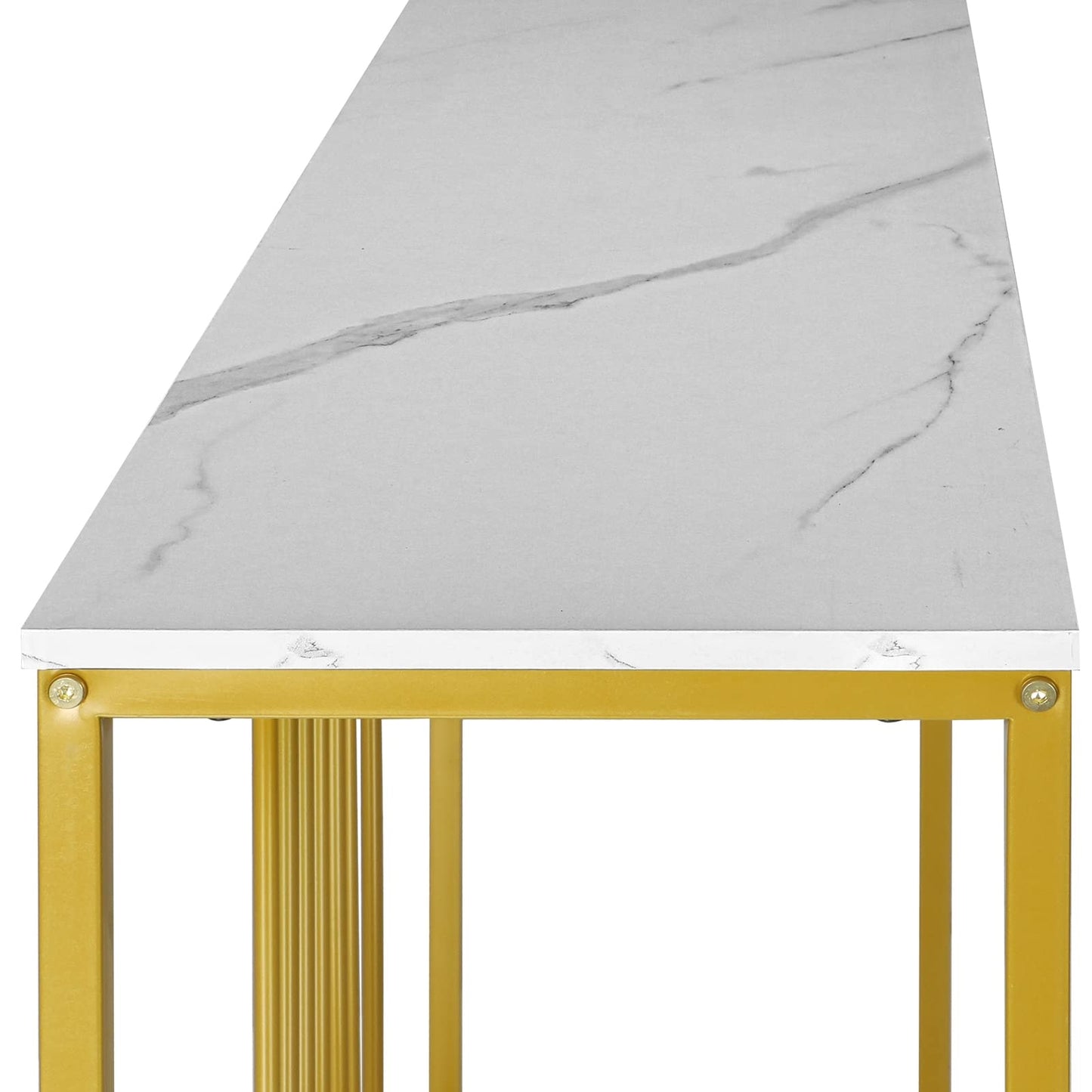 Oikiture Hallway Table Console Table with Marble Tabletop and Steel Frame 95cm