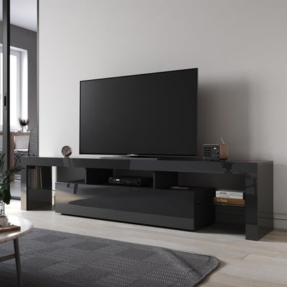 ELEGANT TV Cabinet Furniture with LED Lighting, 200cm High Gloss Black Entertainment Unit