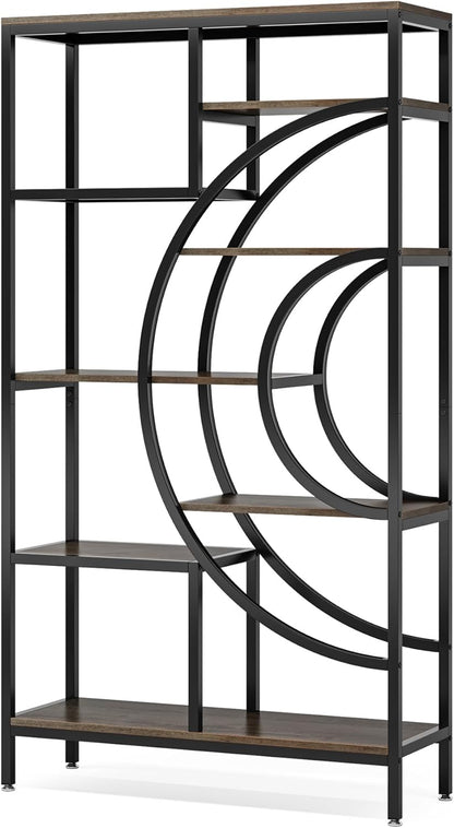 Tribesigns 71 inches Geometric Bookcase, Industrial 8-Tiers Bookshelves, Rustic Etagere Bookcase with Metal Frame, Tall Freestanding Open Storage Shelving Units for Home Office, Living Room