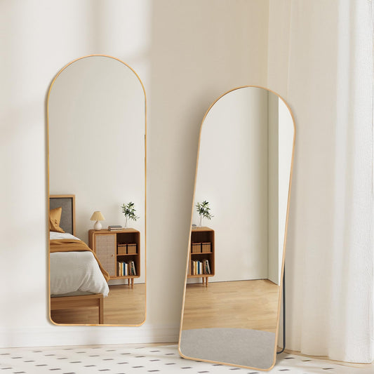 Yezi Full Length Mirror, 165X60cm Floor Mirror, Arched Mirror Aluminum Frame, Free Standing,Wall-Mounted, Leaning Against Wall,Full Body Dressing Mirror for Entryway Living Room, Bedroom, Gold